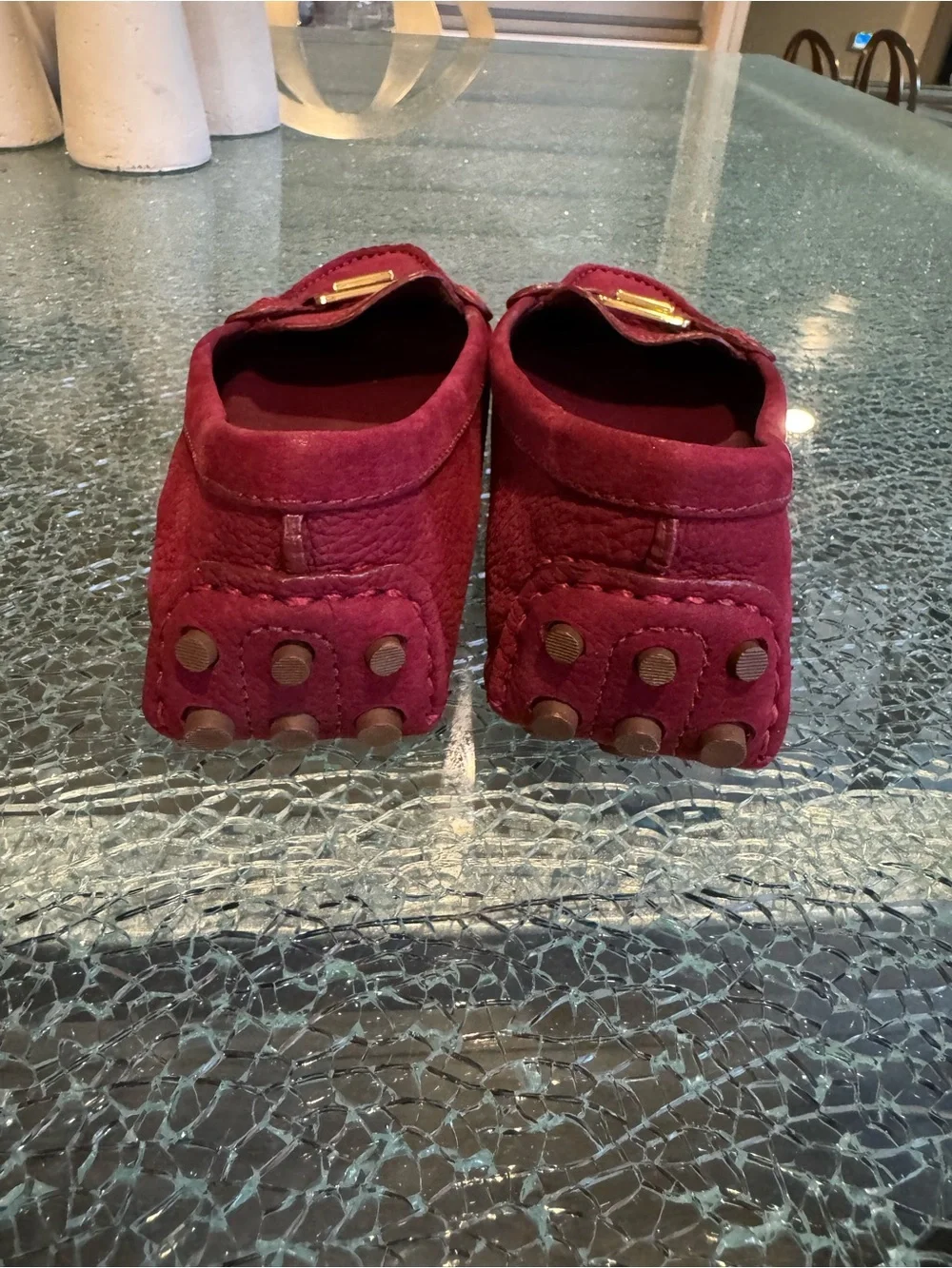Tory Burch Deep Red Suede Loafers with Gold Logo 8 M